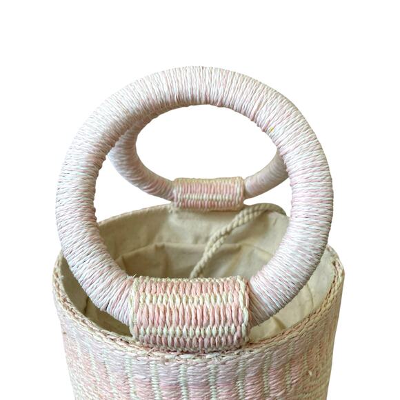 SIGRID OLSEN Woven Pink & Cream Bucket Handbag Purse Tote Beach Fashion NEW - Picture 14 of 16